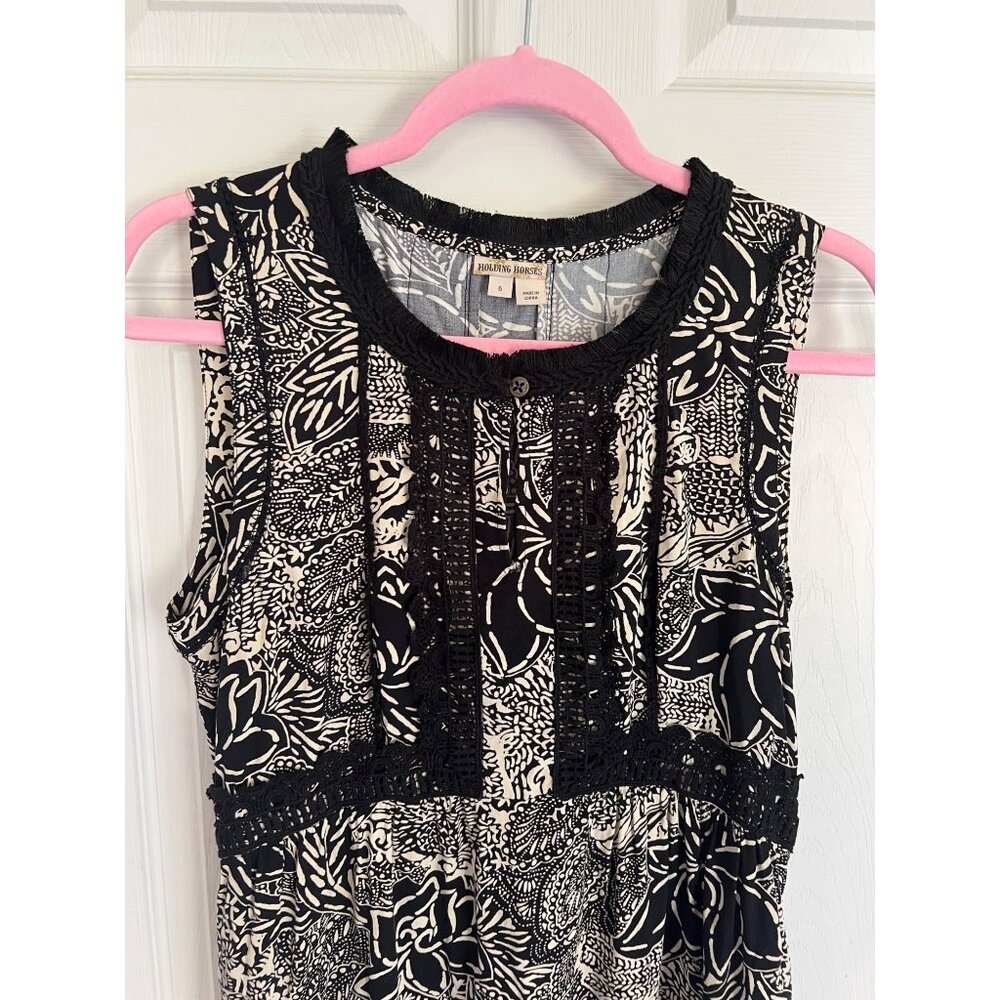 Holding Horses Suraja Black Dress Lotus Floral Crochet Lace Anthropologie sz 6 - Picture 2 of 10